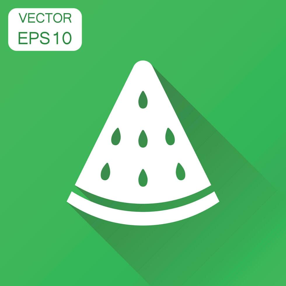 Watermelon fruit icon. Business concept ripe watermelon pictogram. Vector illustration on green background with long shadow.