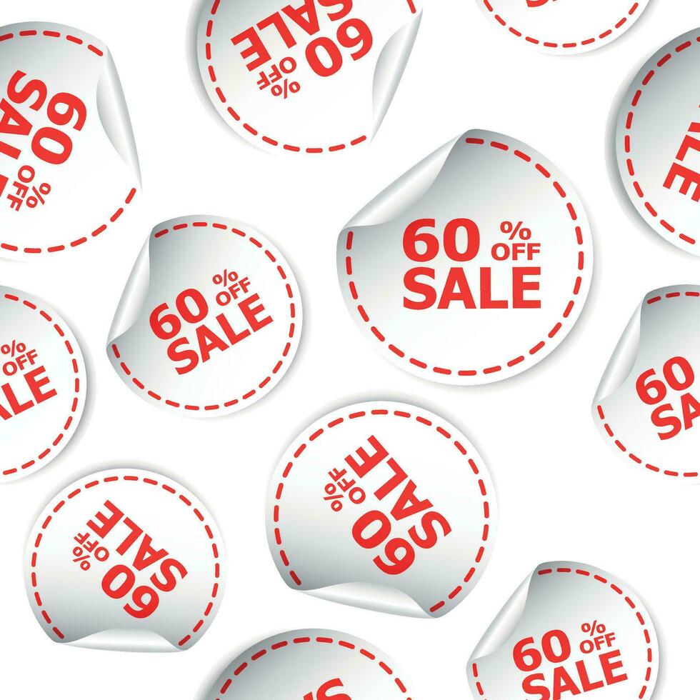 Sale 60 percent off sticker seamless pattern background icon. Business flat vector illustration. Shopping sale sign symbol pattern.