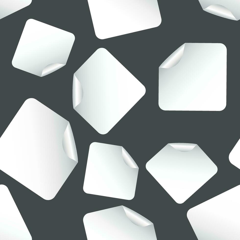 Blank stickers seamless pattern background. Empty promotional labels. Vector illustration. Black and white square tags.