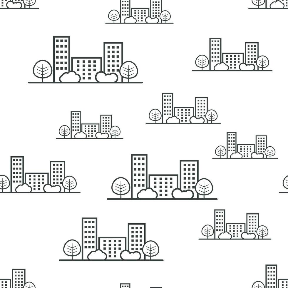 City building seamless pattern background icon. Business flat vector illustration. City buildings sign symbol pattern.