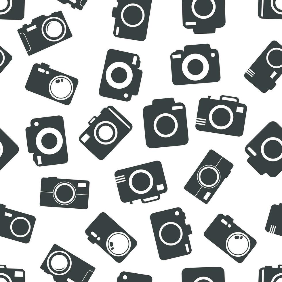 Camera icon seamless pattern background. Business flat vector illustration. Photography sign symbol pattern.
