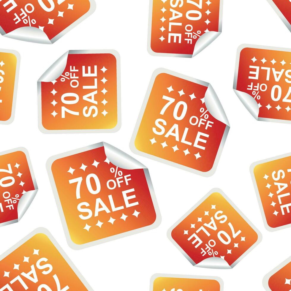 Sale 70 percent off sticker seamless pattern background icon. Business flat vector illustration. Shopping sale sign symbol pattern.