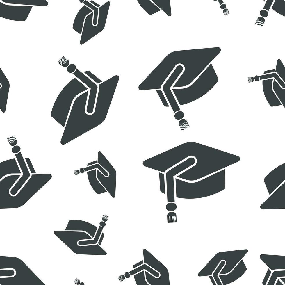 Education hat seamless pattern. Business concept diploma pictogram. Vector illustration on white background.