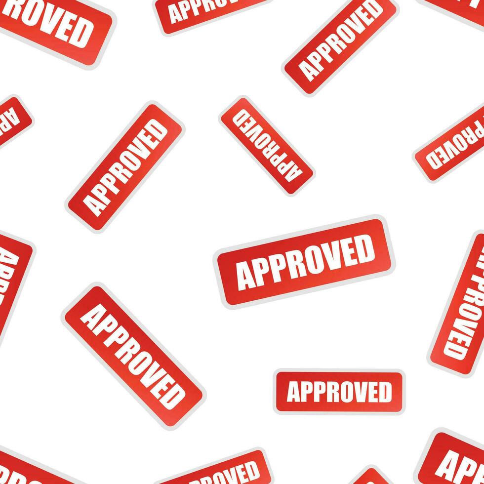 Approved stamp seamless pattern. Business concept approved pictogram. Vector illustration on white background.