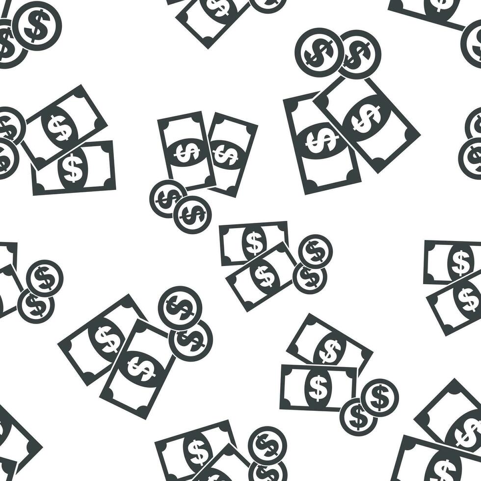 Money coins seamless pattern background icon. Business flat vector illustration. Coin dollar sign symbol pattern.