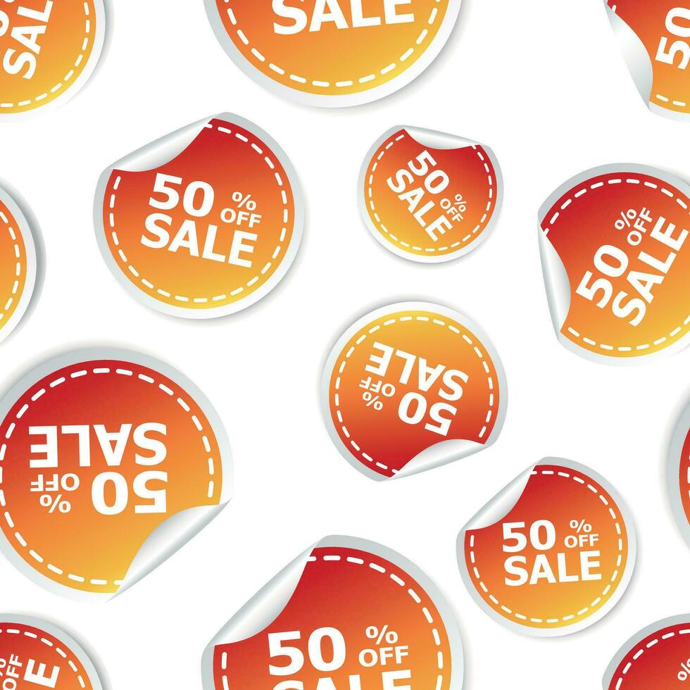 Sale 50 percent off sticker seamless pattern background icon. Business flat vector illustration. Shopping sale sign symbol pattern.