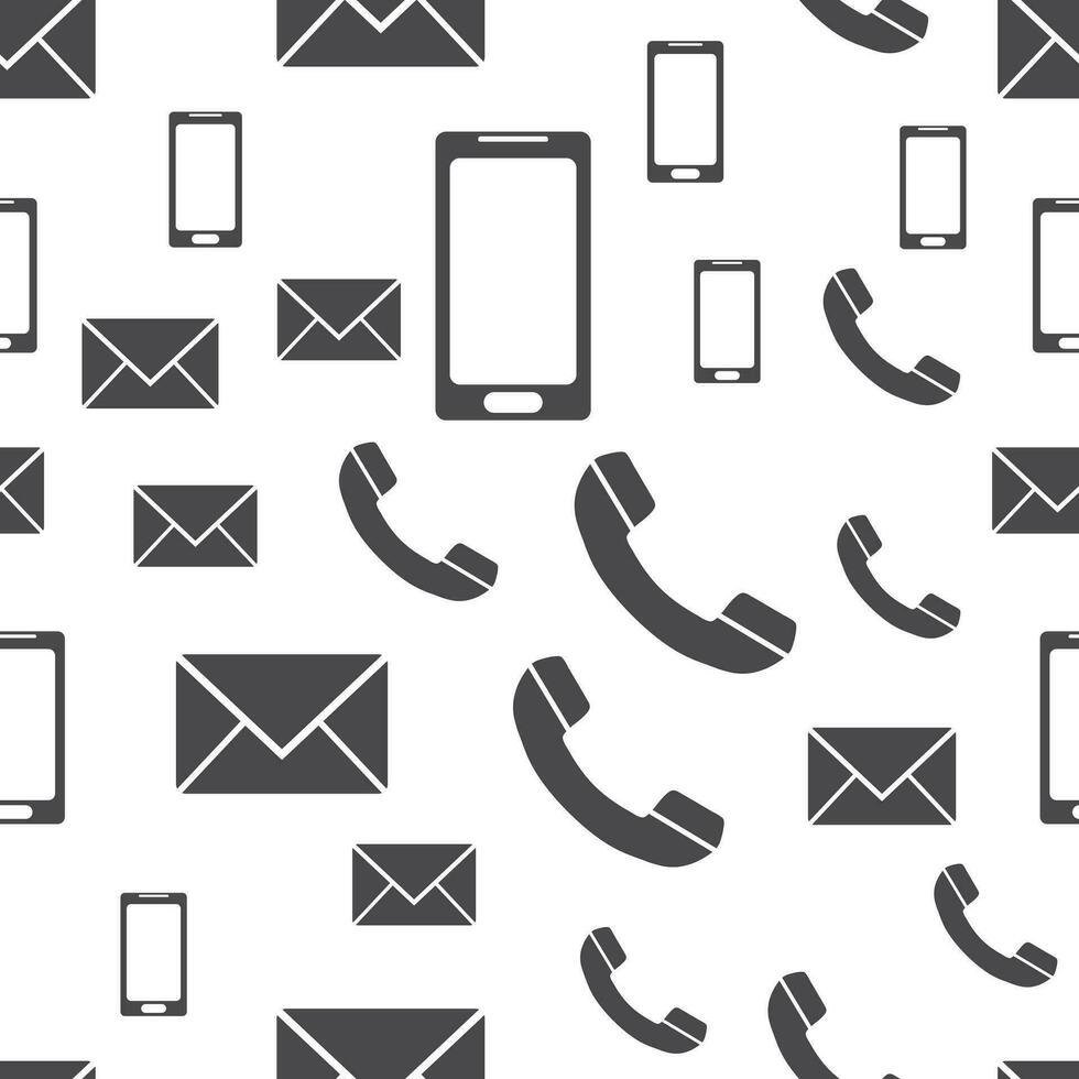 Telephone, mail, smartphone seamless pattern. Business concept communication pictogram. Vector illustration on white background.