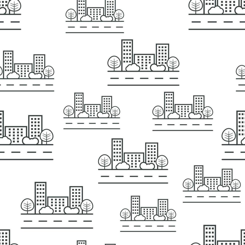 City building seamless pattern background icon. Business flat vector illustration. City buildings sign symbol pattern.