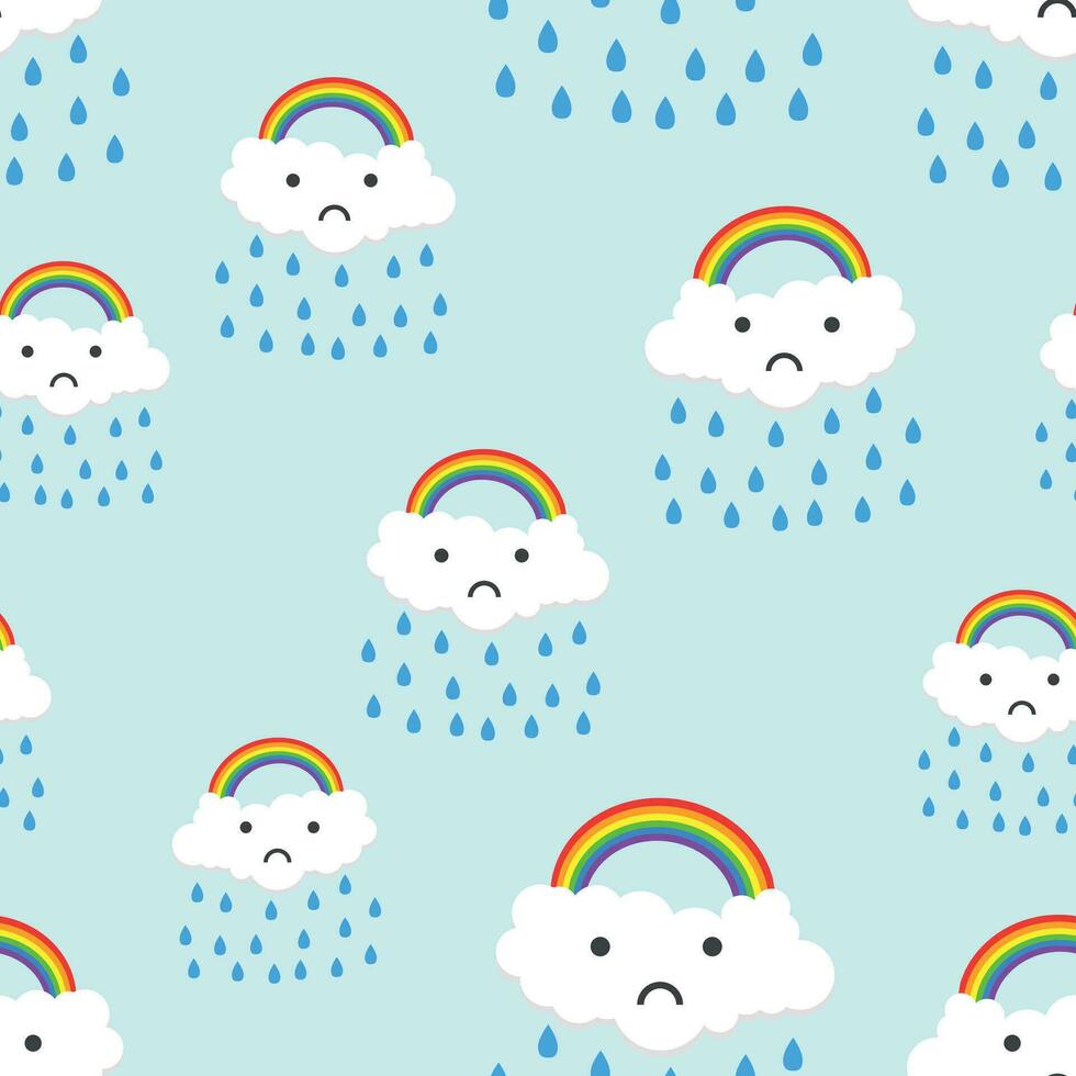 Sad rainbow emotion with clouds seamless pattern background icon. Business flat vector illustration. Rainbow sign symbol pattern.