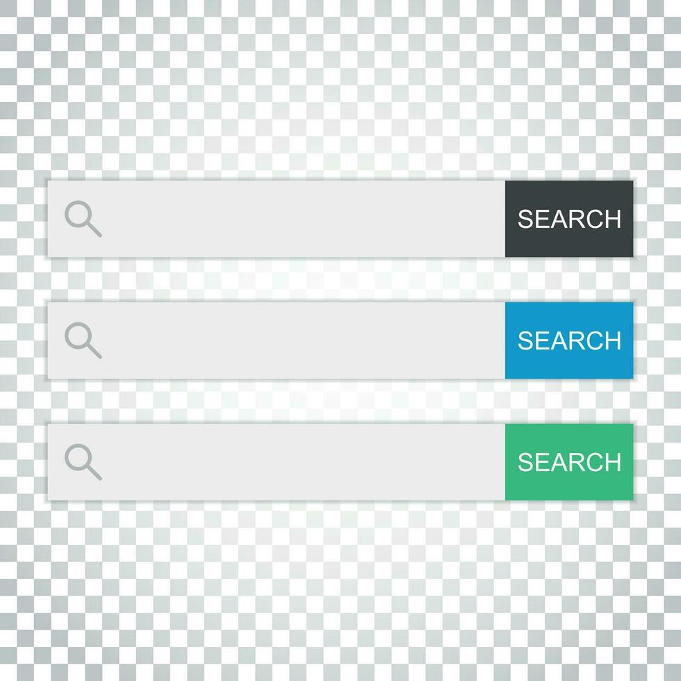 Search bar field. Set vector interface elements with search button. Flat vector illustration on isolated background. Simple business concept pictogram.