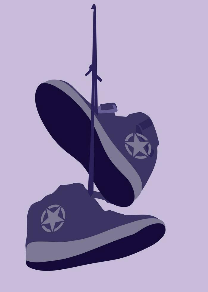 Sneakers are hung by laces vector