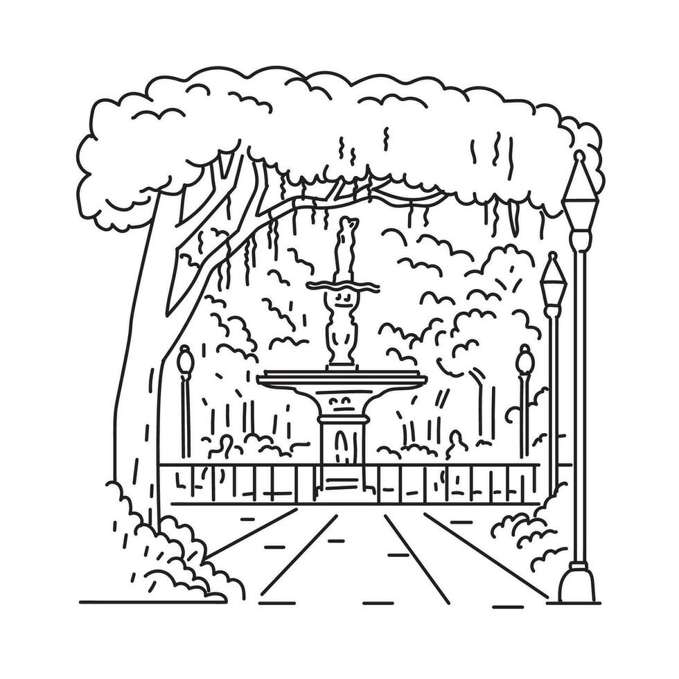 Forsyth Park in the District of Savannah Georgia USA Mono Line Art vector