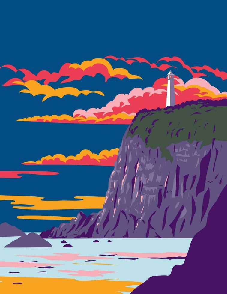 Cape Ashizuri Lighthouse in Ashizuri-Uwakai National Park Shikoku Japan WPA Art Deco Poster vector