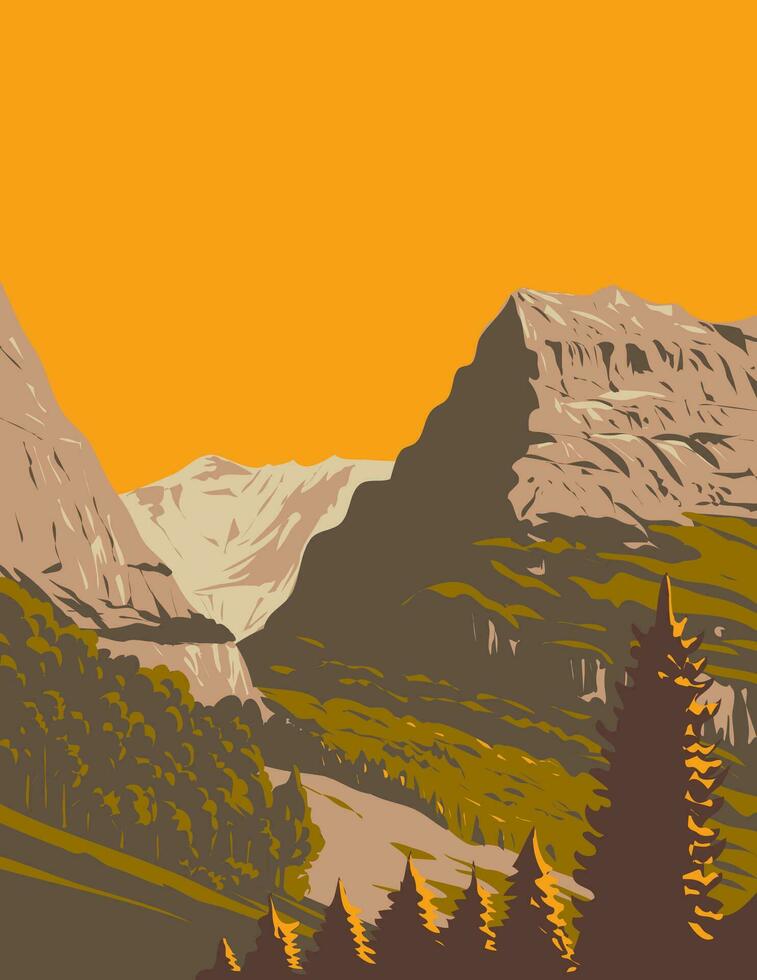 Valley of Grindelwald with Mattenberg Switzerland WPA Art Deco Poster vector