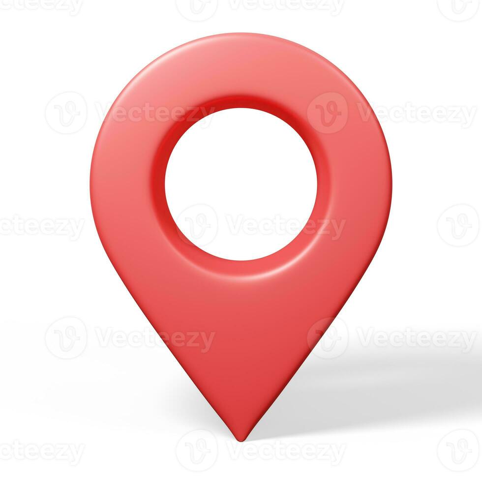 3D render red pin map location pointer icon. photo