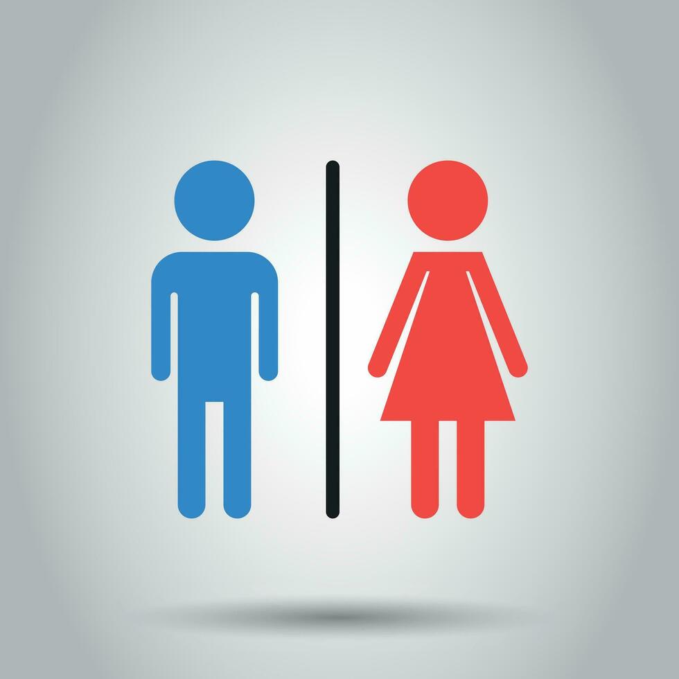 WC, baño plano vector icono . hombres y mujer firmar para Area de aseo en gris antecedentes.