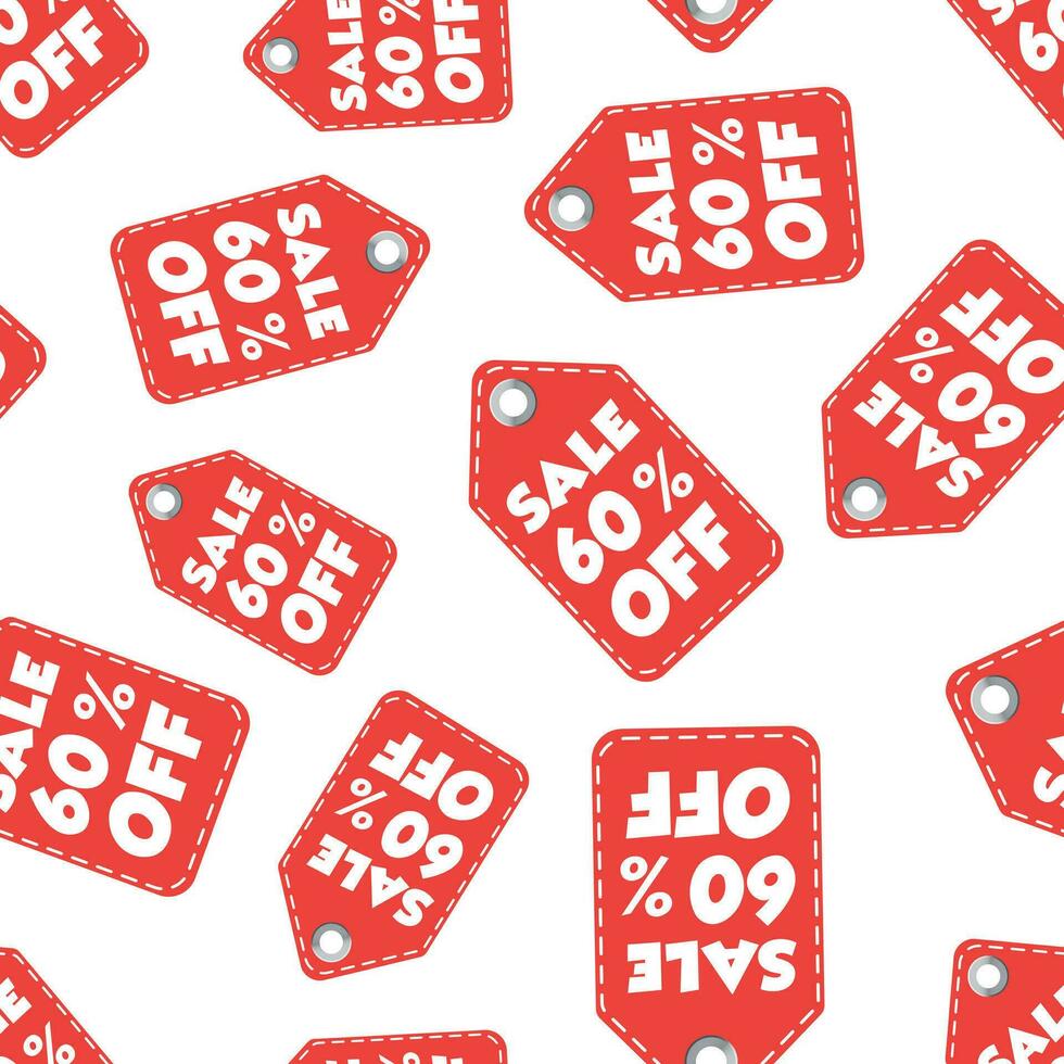 Sale 60 off hang tag seamless pattern background. Business flat vector illustration. Sale 60 off shopping sign symbol pattern.