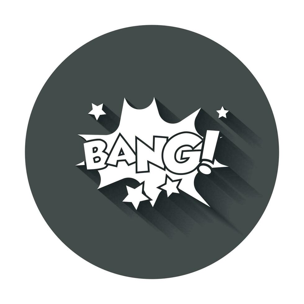 Bang comic sound effects. Sound bubble speech with word and comic cartoon expression sounds. Vector illustration with long shadow.