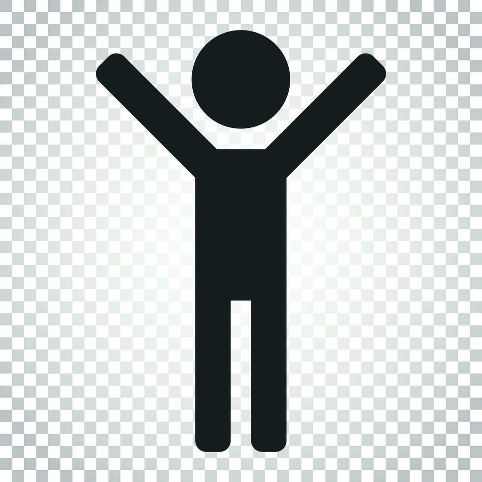 Happy man with hands up vector icon. People happy sign illustration. Business concept simple flat pictogram on isolated background.