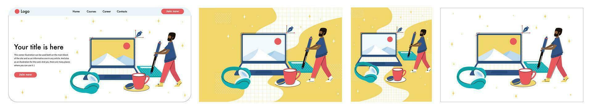 Concept 2D Illustration about the process of creating something. Flat Illustration for interface, website or landing page. Trendy vector style. People. Creating process