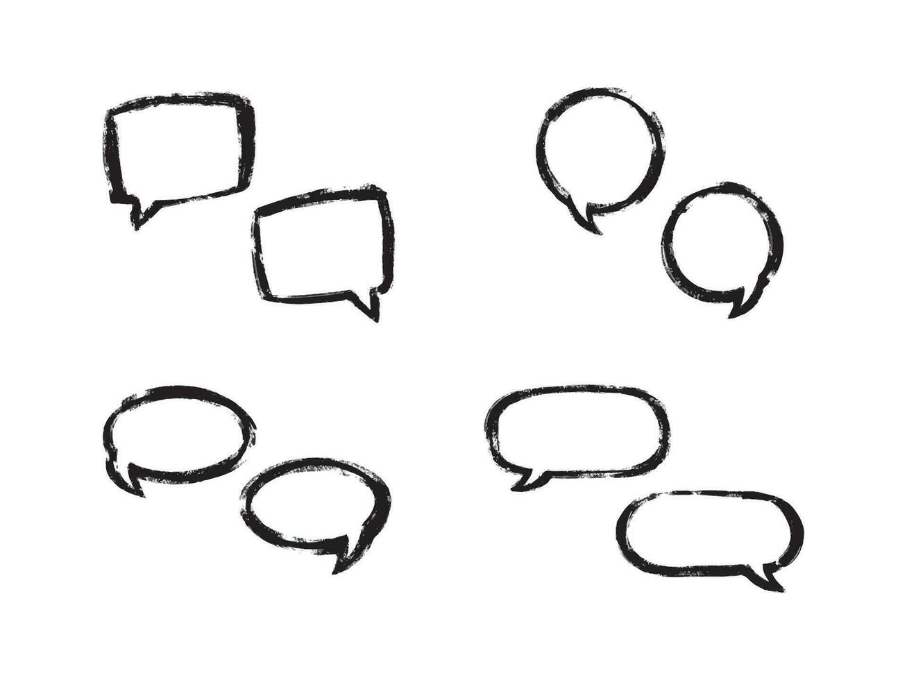 Hand drawn black speech bubble on white. Mind clouds templates set. Abstract sketches. Set of think and talk speech bubbles. Black and white illustration vector