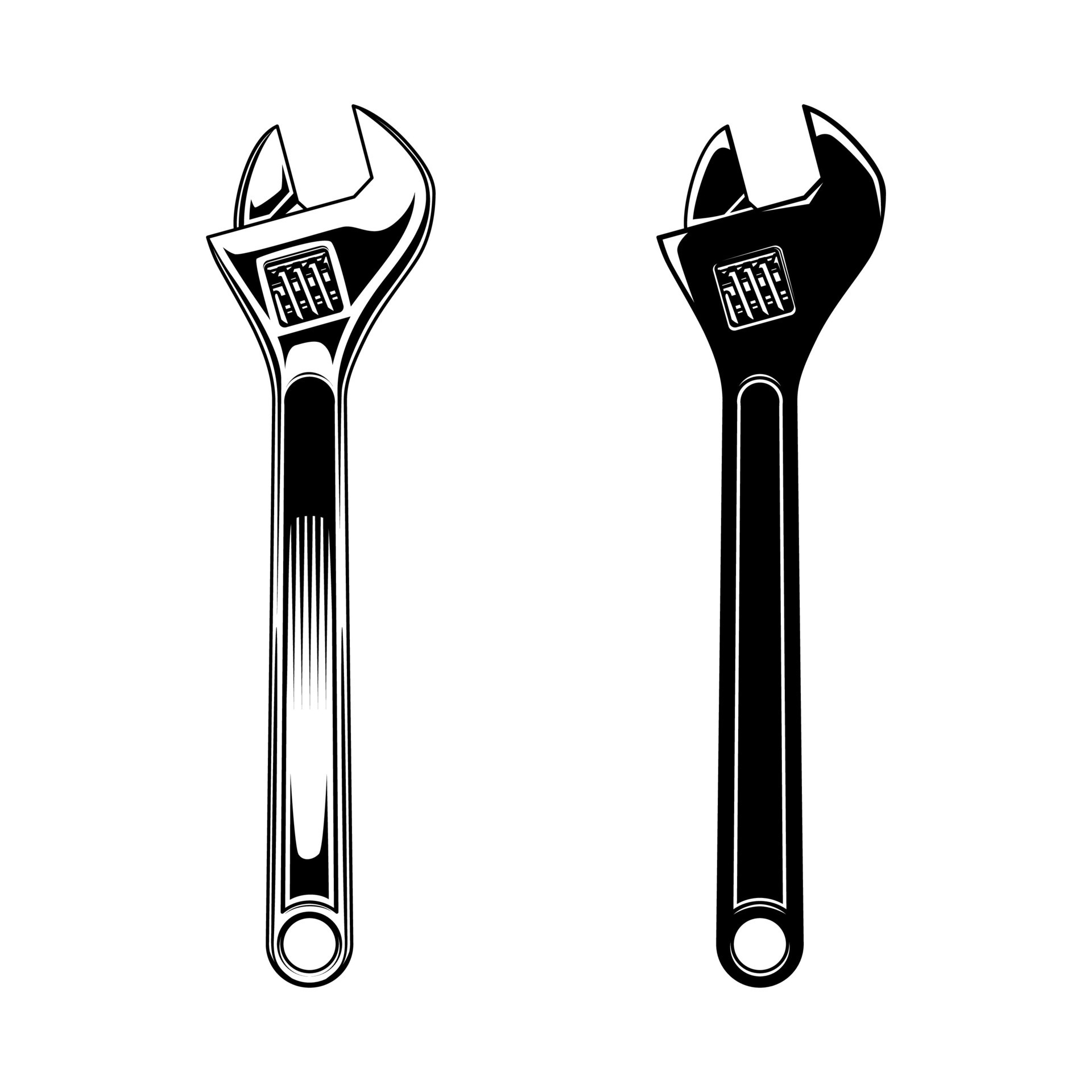 Wrench icon. Black and white illustration of wrench vector icon