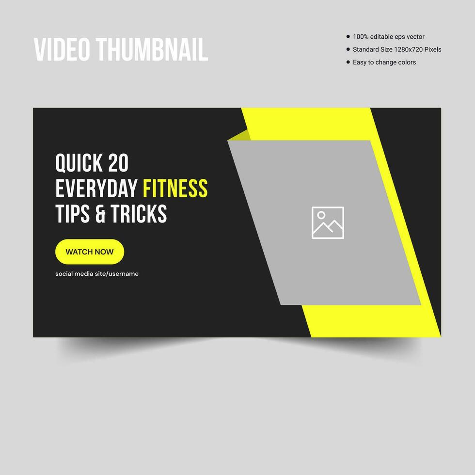 Customizable vector video thumbnail banner template design, daily body fitness tips, video cover banner template, illustrator vector file format