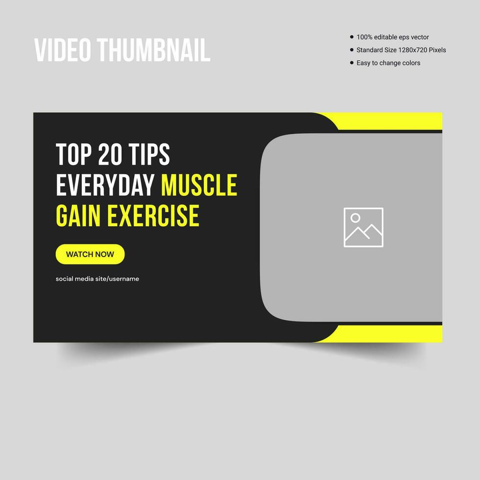 Grow muscle training video tips thumbnail web banner template design, fully editable vector eps 10 file format