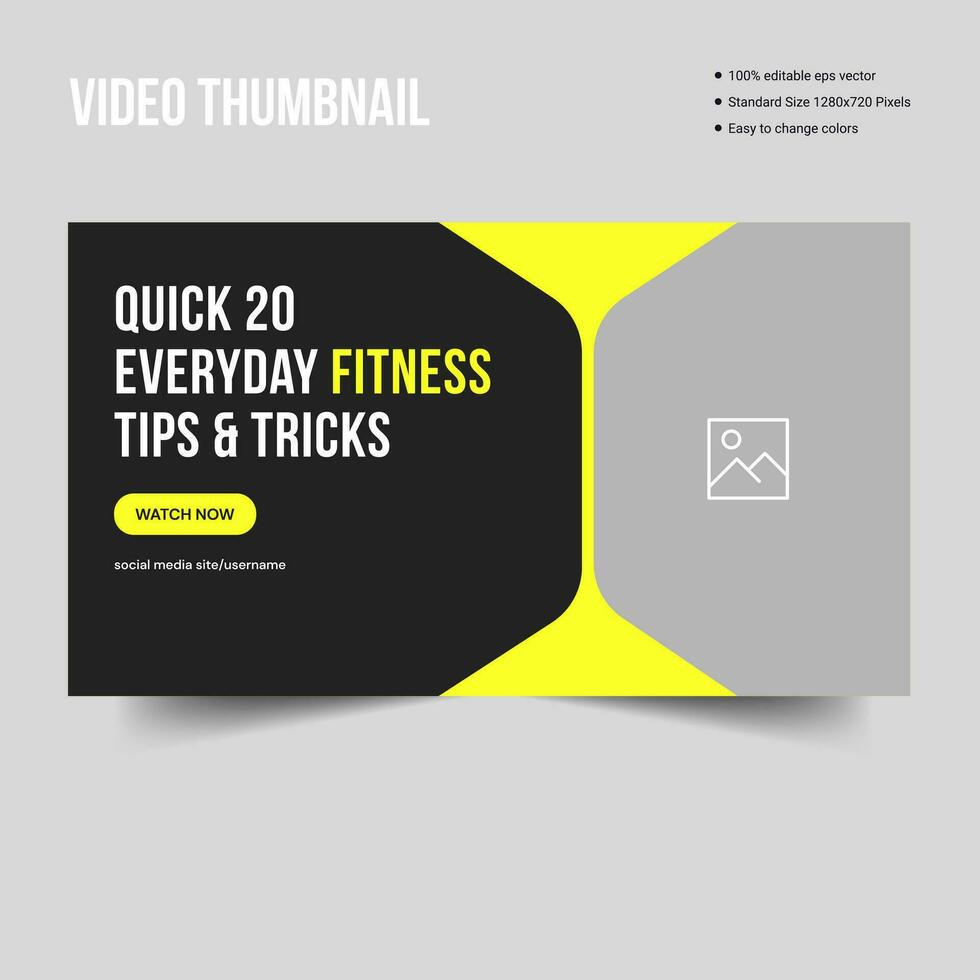 Fitness body tips video thumbail vector banner template design, body massage standard cover banner design, fully editable vector eps file format