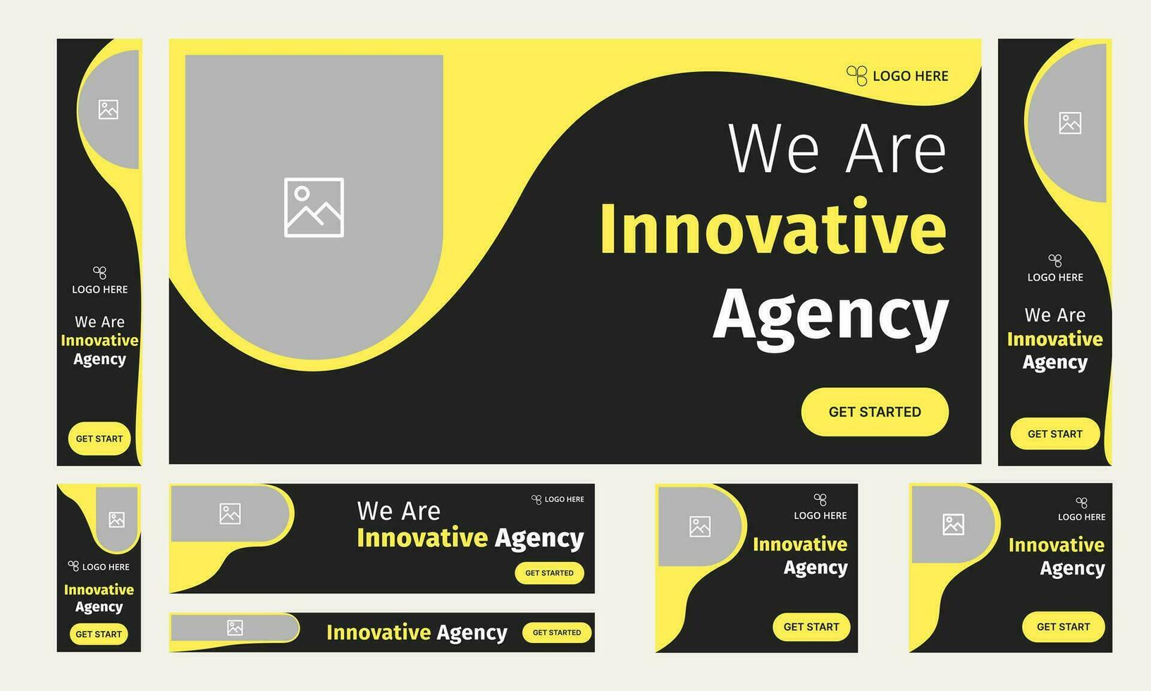 Set of innovative digital agency web banner template design for social media posts, creative agency web bundle banner design, fully customizable vector eps 10 file format
