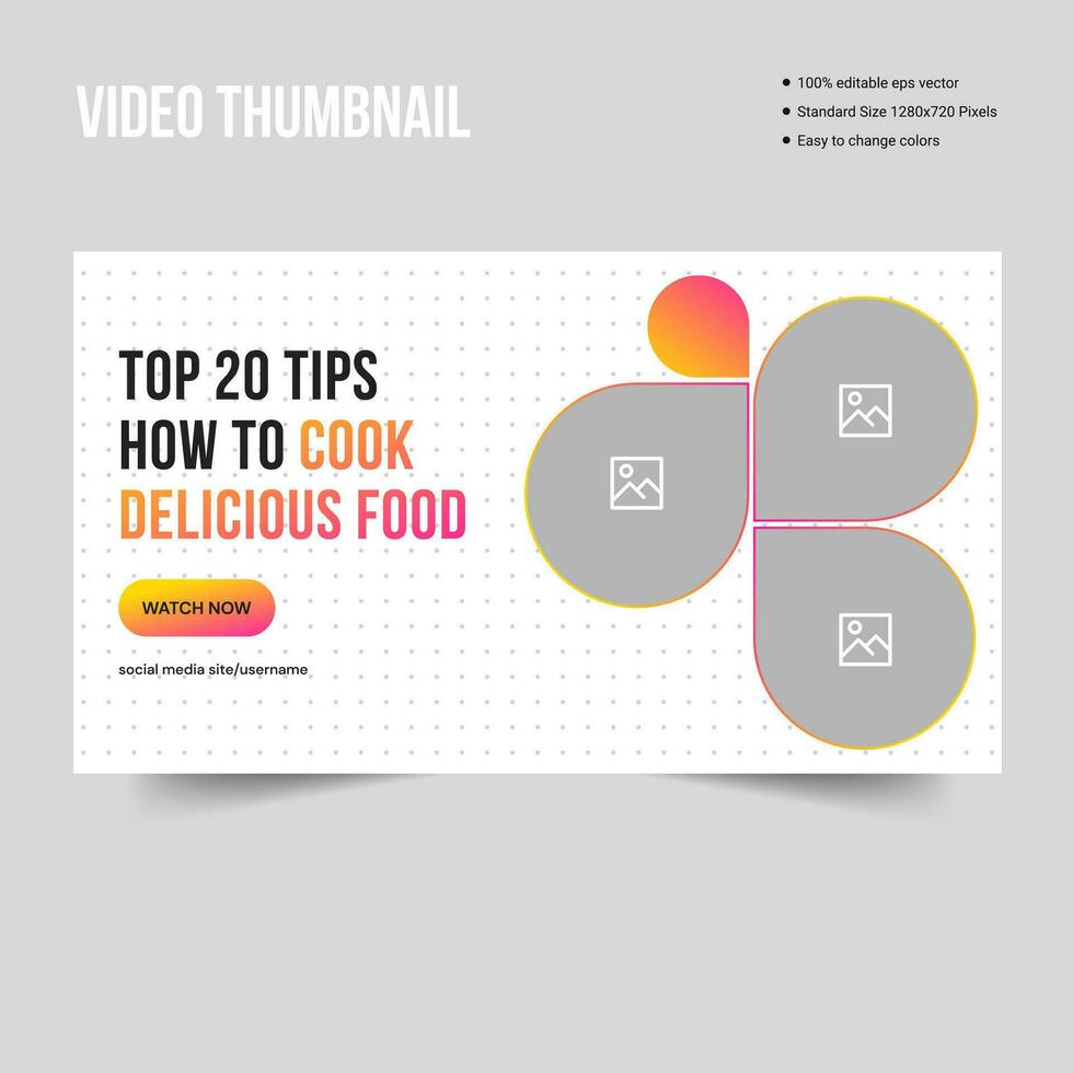 Delicious food promotion video thumbnail banner template design, cover template design, fully editable vector eps 10 file format