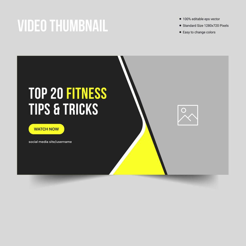 Gym and workout training video thumbnail, web banner template premium vector design eps file format