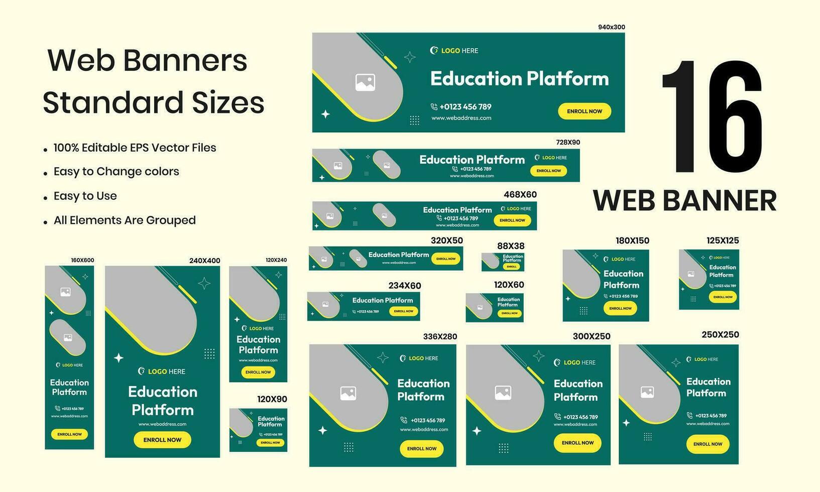 Education platform for social media post, web set banner design vector