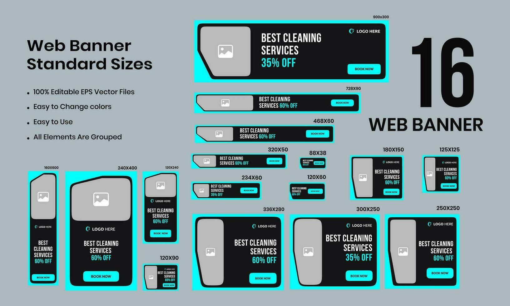 landscaping cleaning service, social media posts, and web banner template design. Templates for social media post-promotion banners have been created. Home cleaning for social media Ads bundle banner vector