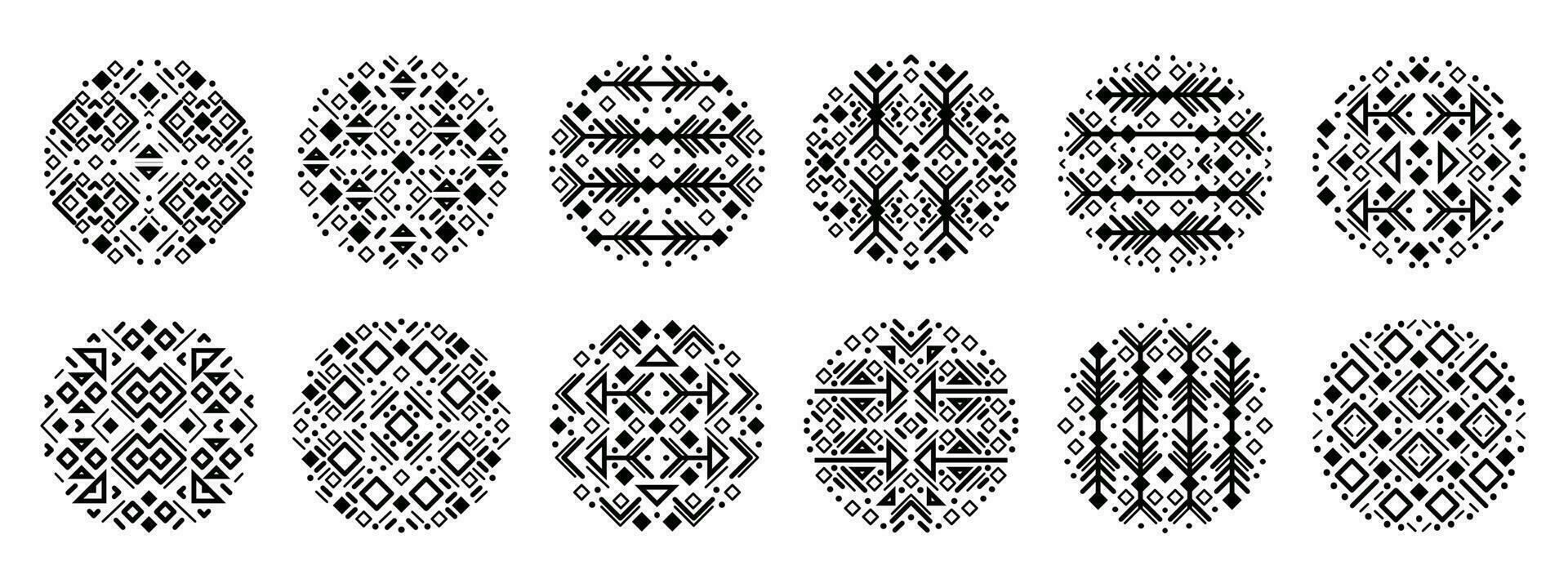 Vector set of tribal cover shapes, decorative geometric aztec circles