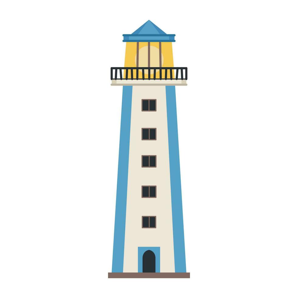 Sea detailed lighthouse icon isolated on white - vector. Beacon tower vector