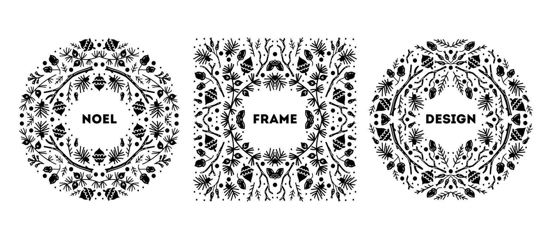 Luxury Christmas frames set, abstract sketch winter design templates for package vector