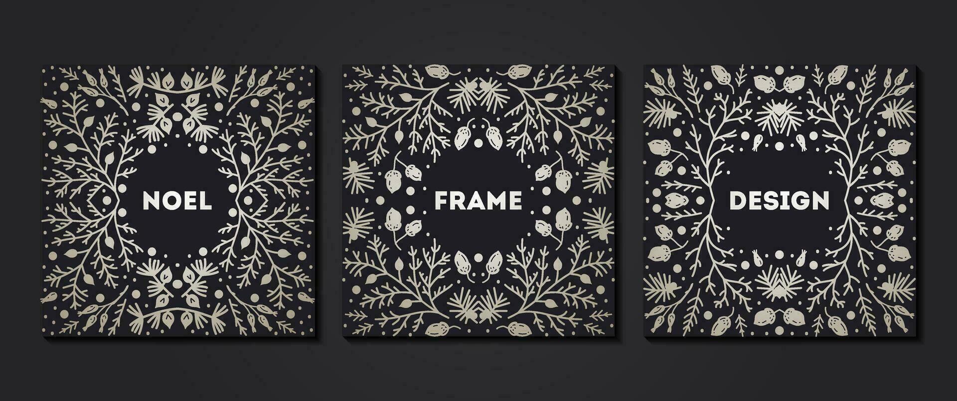 Luxury Christmas frames set, abstract sketch winter design templates for package vector