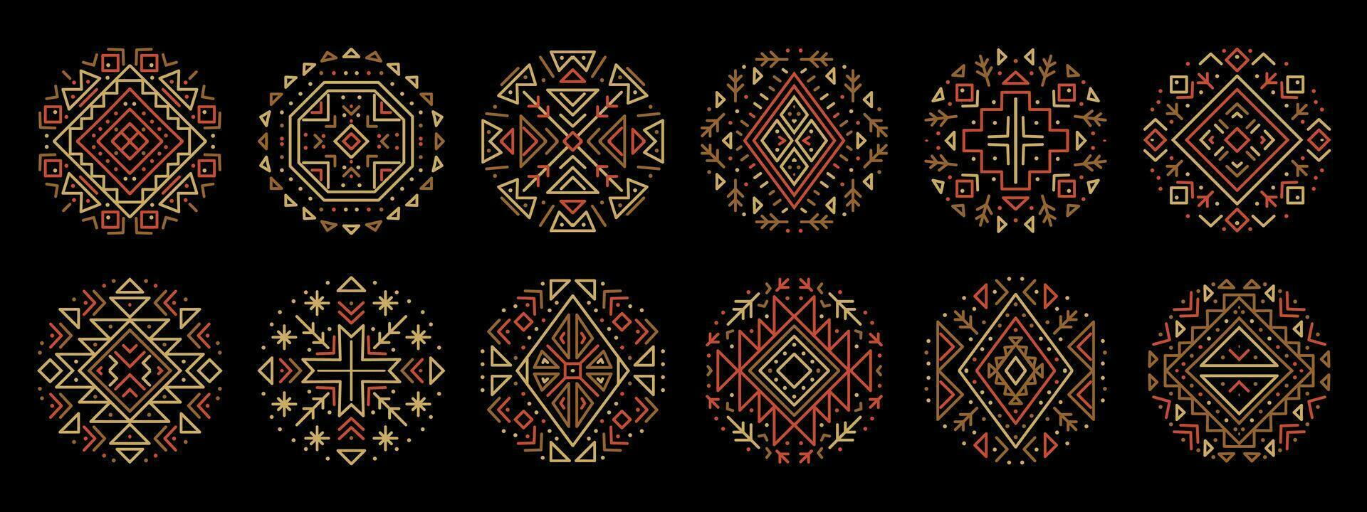 Vector set of tribal cover shapes, decorative geometric aztec circles