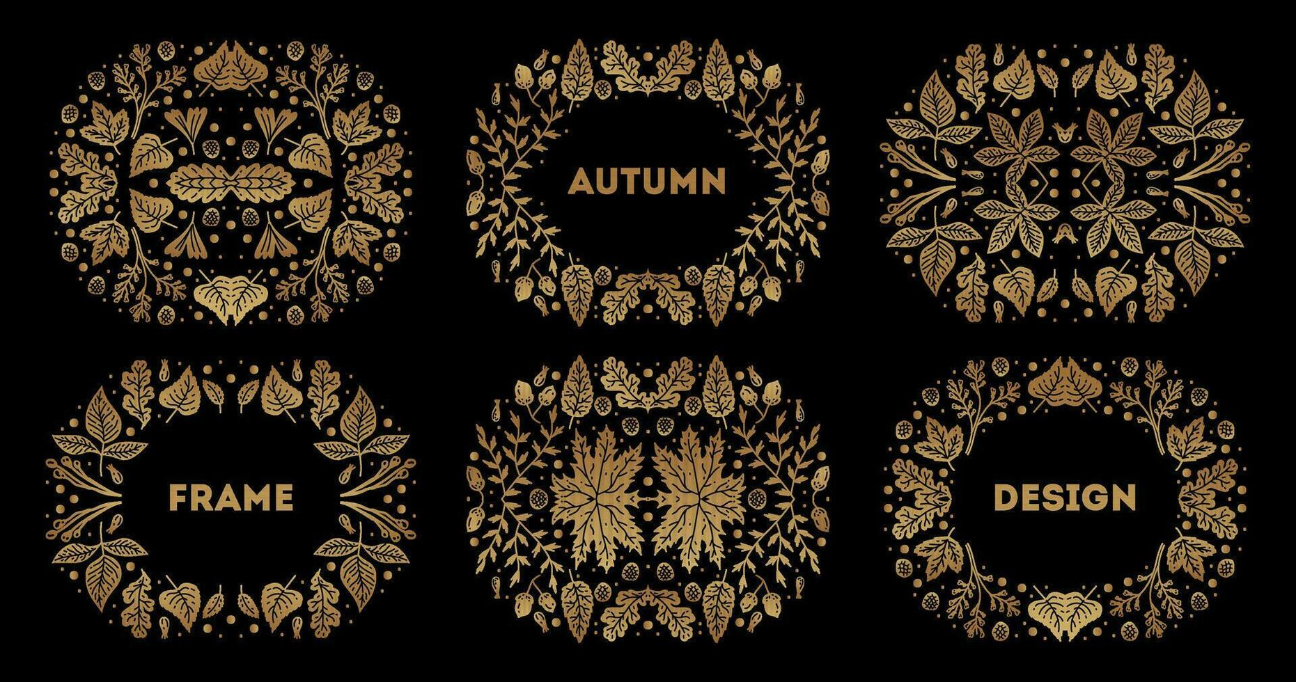 Set of golden leaves cover templates, golden decoration set. Autumn collection. vector