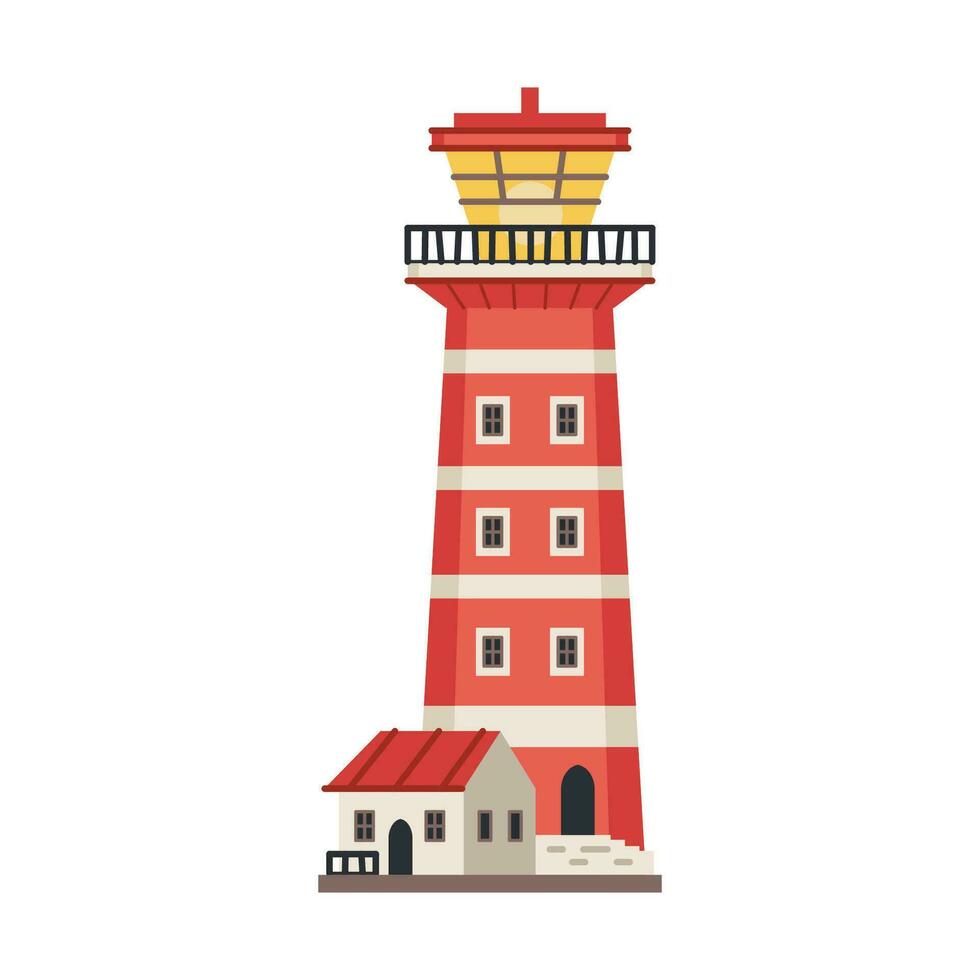 Sea detailed lighthouse icon isolated on white - vector. Beacon tower vector