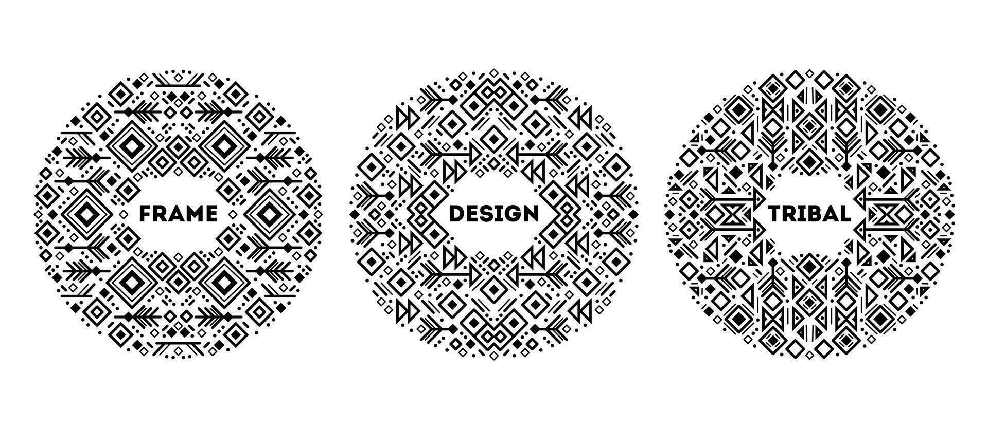 Vector set of tribal cover templates, decorative geometric aztec borders