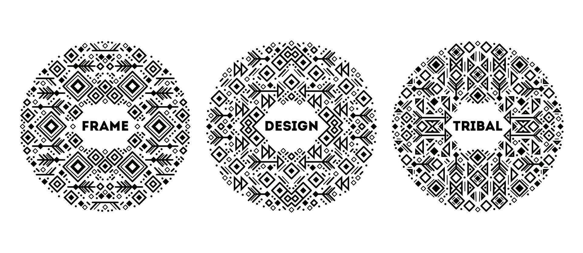 Vector set of tribal cover templates, decorative geometric aztec borders