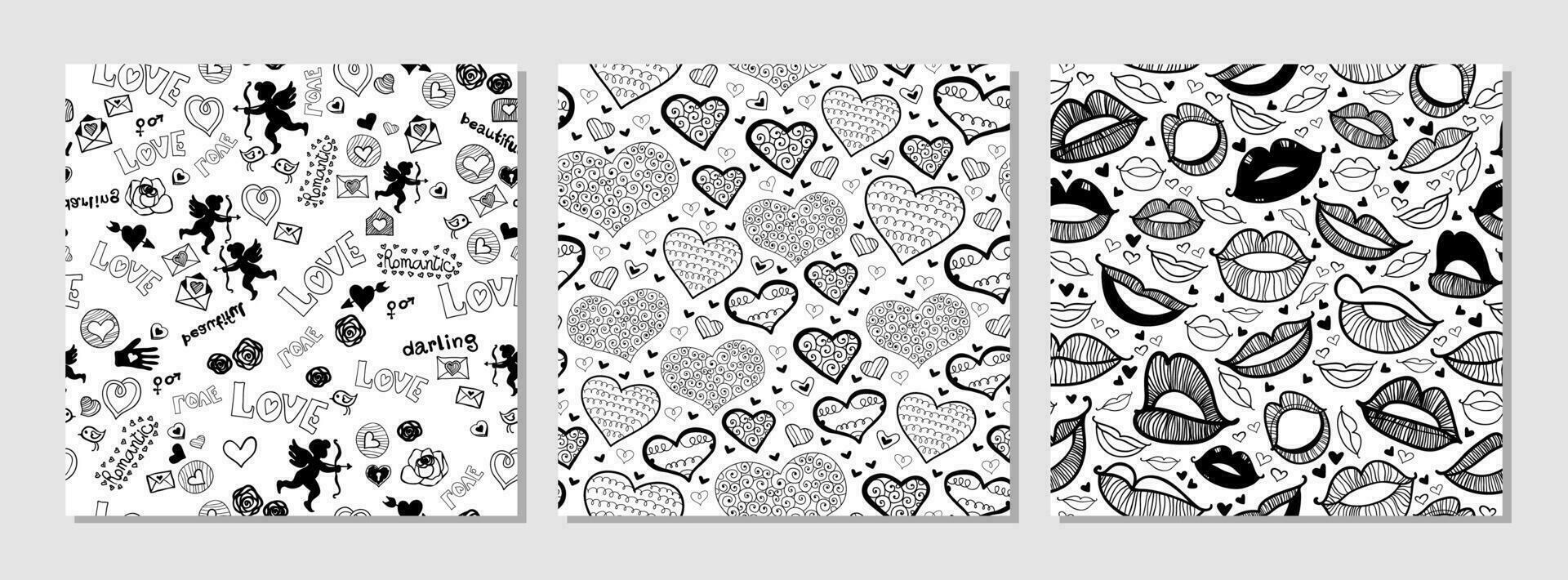 Heart doodles seamless pattern. Love illustration hearts hand drawn background. vector