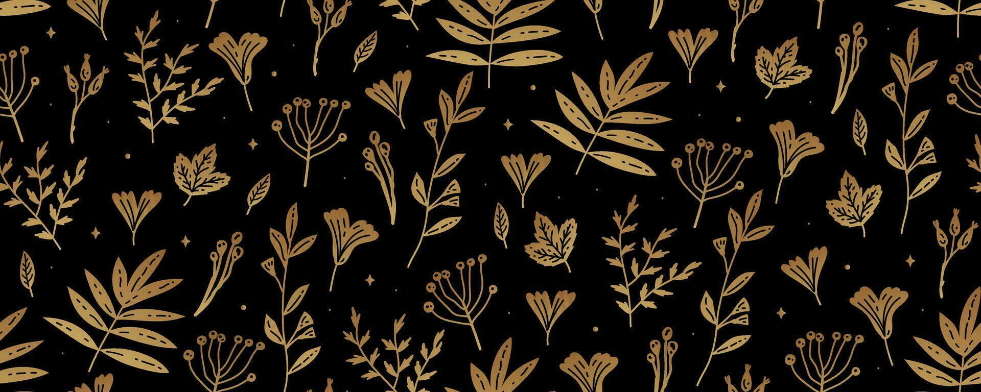 Golden art decoration illustration. Luxury seamless pattern with gold leaves. vector