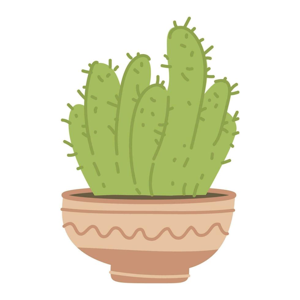 cute cacti and succulent in pot on white background. Vector illustration.