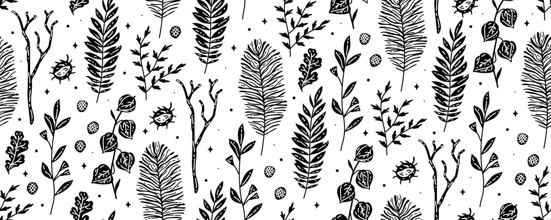 Monochrome seamless pattern with autumn leaves. vector