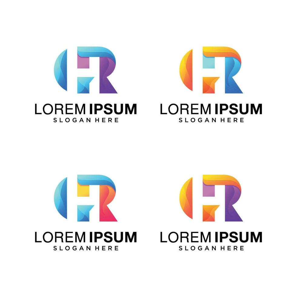 Set of letter R logo design with 3d colorful style Premium Vector