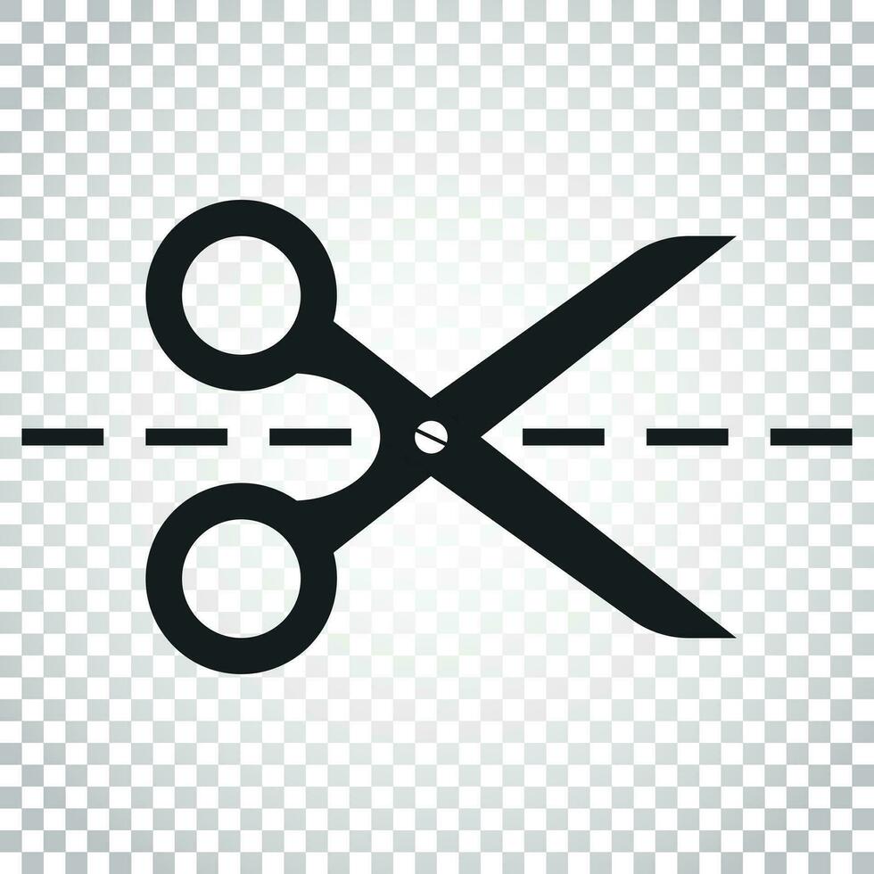 Scissors icon with cut line. Scissor vector illustration. Simple business concept pictogram on isolated background.