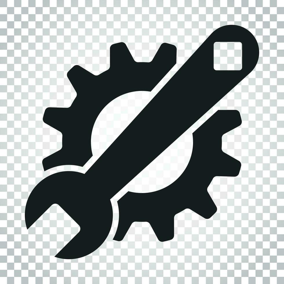 Service tools flat vector icon. Cogwheel with wrench symbol logo illustration. Business concept simple flat pictogram on isolated background.